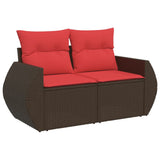 Vidaxl tuinbank met kussens 2-zits poly rattan bruin