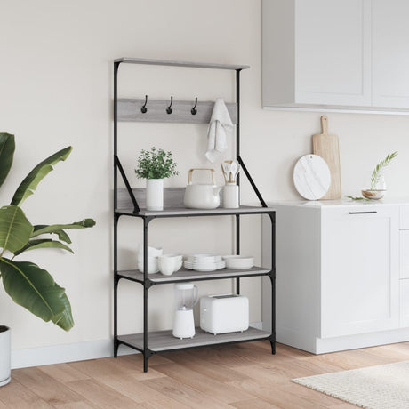Vidaxl bakkersrek met haken 4-laags bewerkt hout grijs sonoma eiken