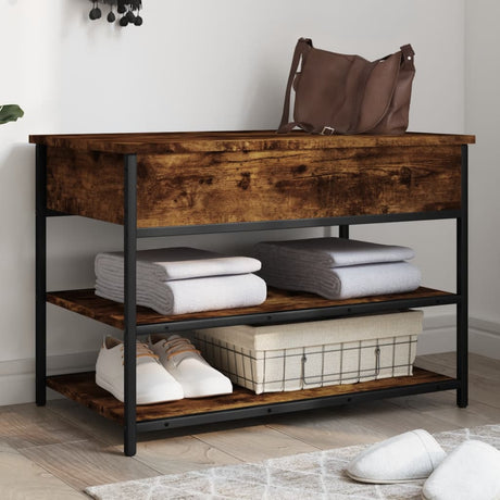 Vidaxl schoenenbankje 70x42,5x50 cm bewerkt hout gerookt eikenkleurig