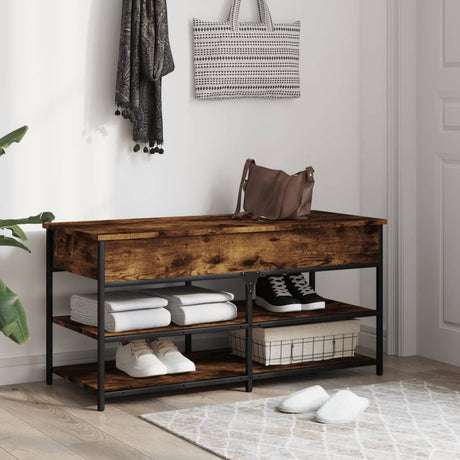 Vidaxl schoenenbankje 100x42,5x50 cm bewerkt hout gerookt eikenkleurig