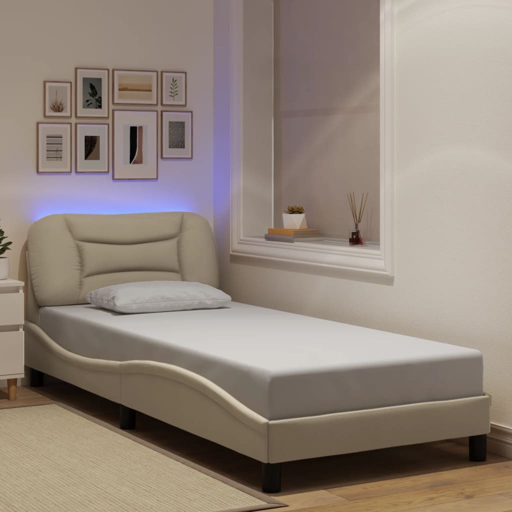 Vidaxl bedframe met led zonder matras hvar 90x190 cm stof crèmekleurig