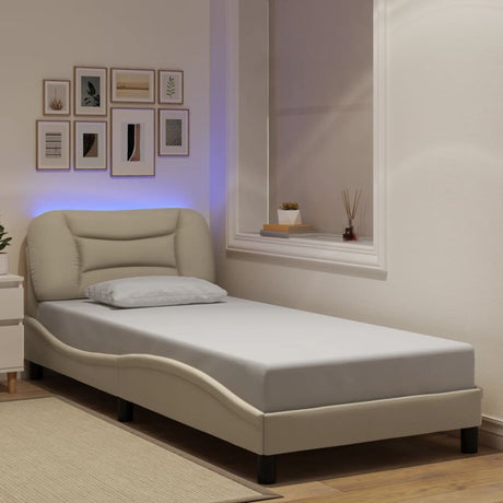 Vidaxl bedframe met led zonder matras hvar 90x190 cm stof crèmekleurig