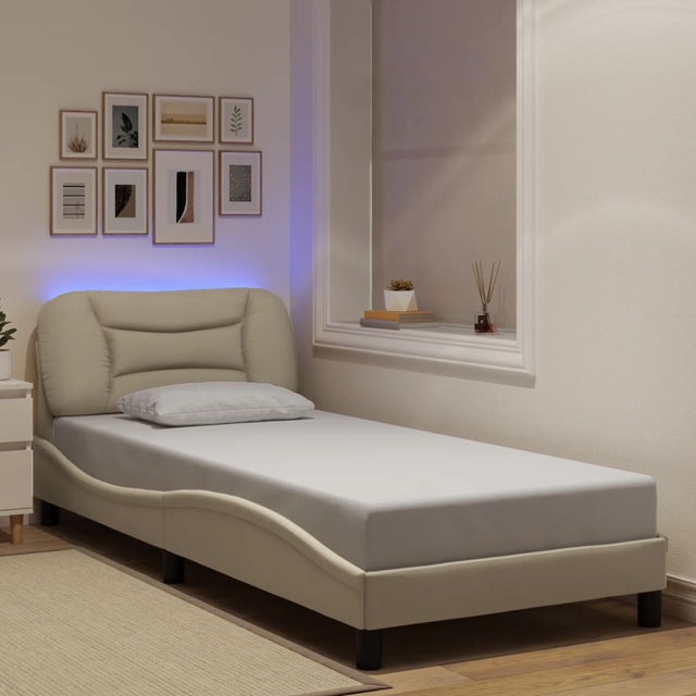 Vidaxl bedframe met led zonder matras hvar 90x190 cm stof crèmekleurig
