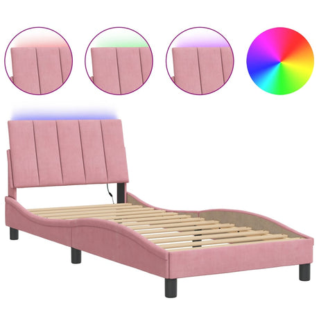 Vidaxl bedframe met led zonder matras hanko fluweel roze 80x200 cm