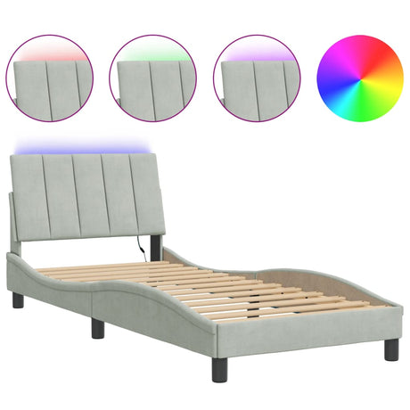 Vidaxl bedframe met led zonder matras hanko fluweel lichtgrijs 90x190 cm