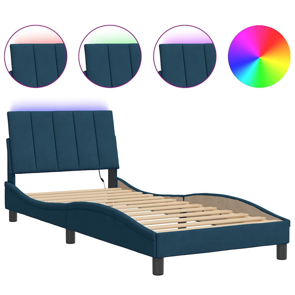 Vidaxl bedframe met led zonder matras hanko fluweel blauw 90x190 cm
