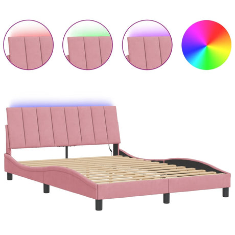 Vidaxl bedframe met led zonder matras hanko fluweel roze 120x200 cm