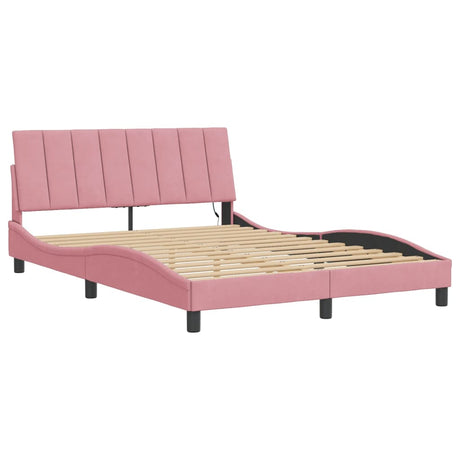 Vidaxl bedframe met led zonder matras hanko fluweel roze 140x190 cm