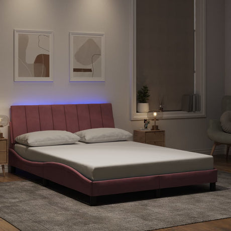 Vidaxl bedframe met led zonder matras hanko fluweel roze 140x190 cm