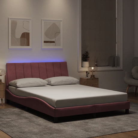 Vidaxl bedframe met led zonder matras hanko fluweel roze 140x200 cm