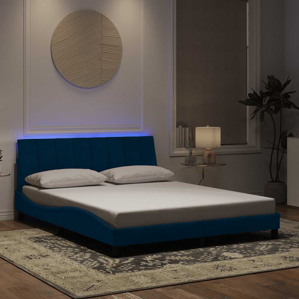 Vidaxl bedframe met led zonder matras hanko fluweel blauw 160x200 cm