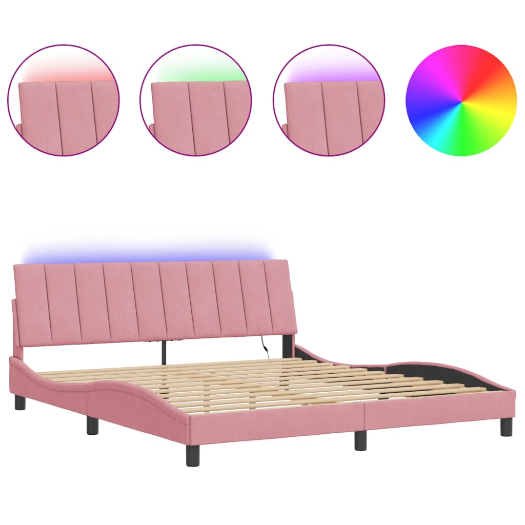 Vidaxl bedframe met led zonder matras hanko fluweel roze 180x200 cm