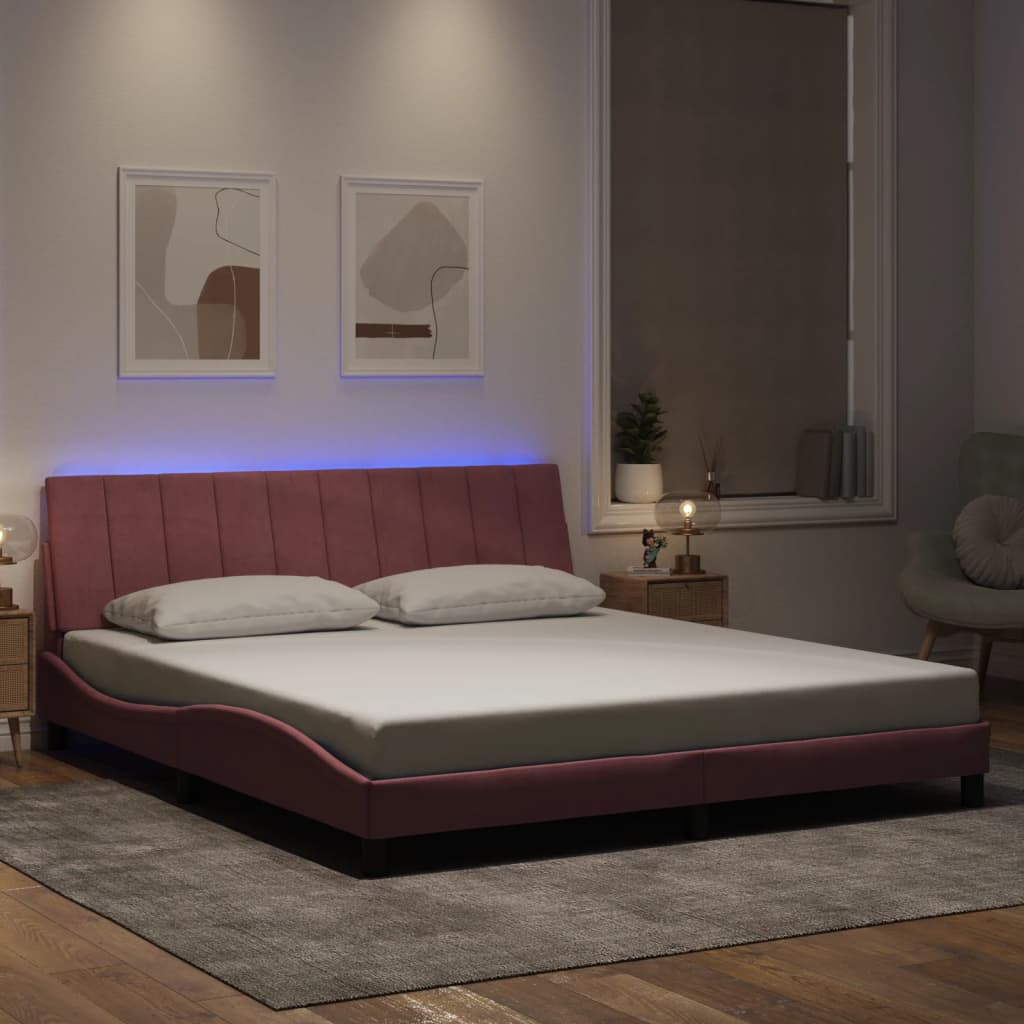 Vidaxl bedframe met led zonder matras hanko fluweel roze 180x200 cm