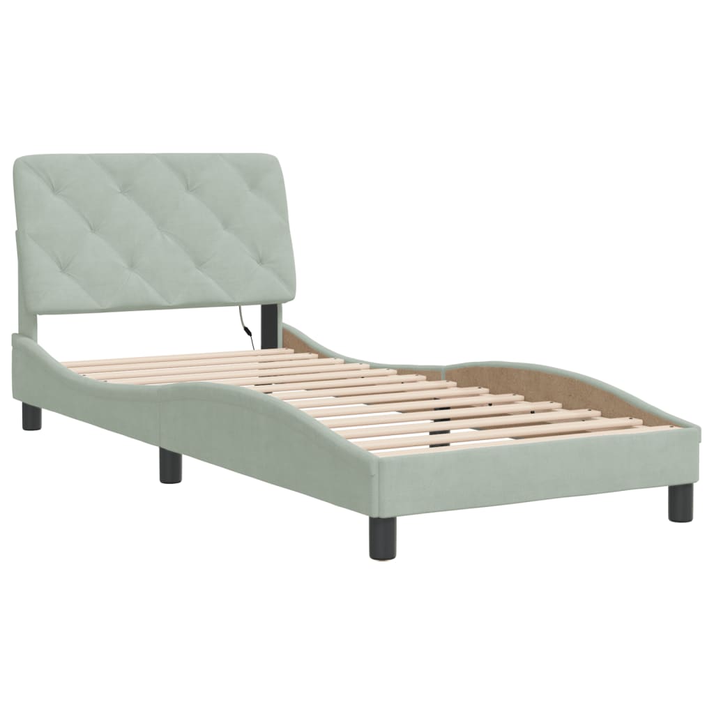 Vidaxl bedframe met led zonder matras fluweel lichtgrijs 90x190 cm