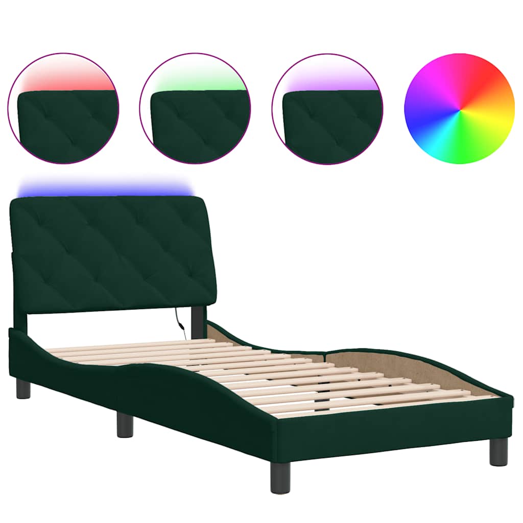 Vidaxl bedframe met led zonder matras fluweel donkergroen 90x190 cm