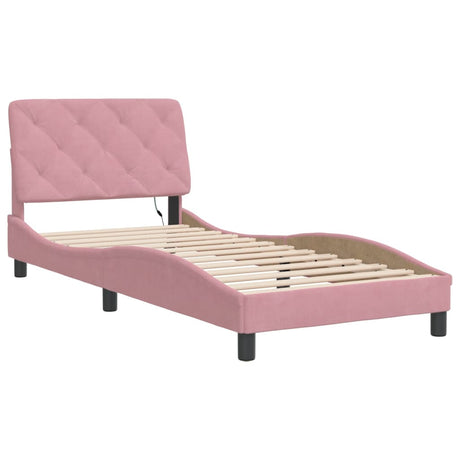 Vidaxl bedframe met led zonder matras fluweel roze 90x190 cm