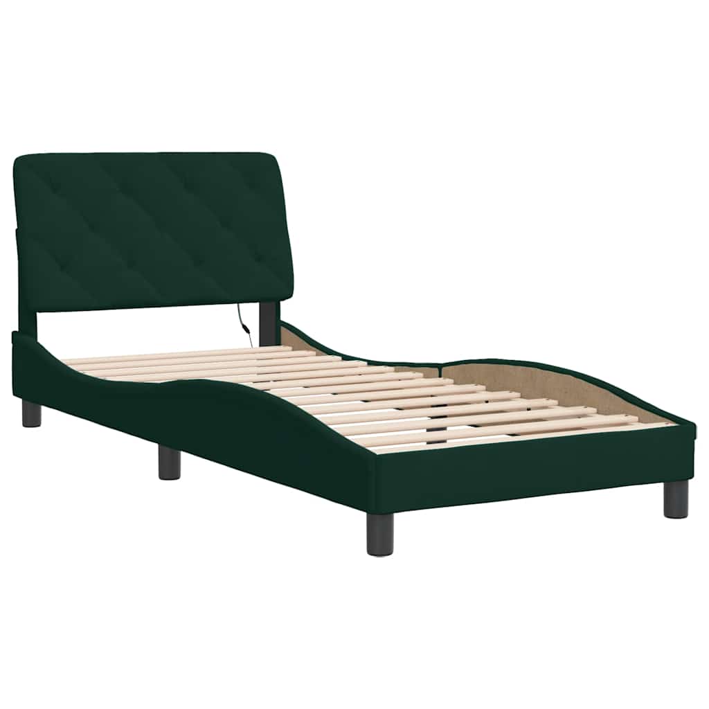 Vidaxl bedframe met led zonder matras fluweel donkergroen 90x200 cm