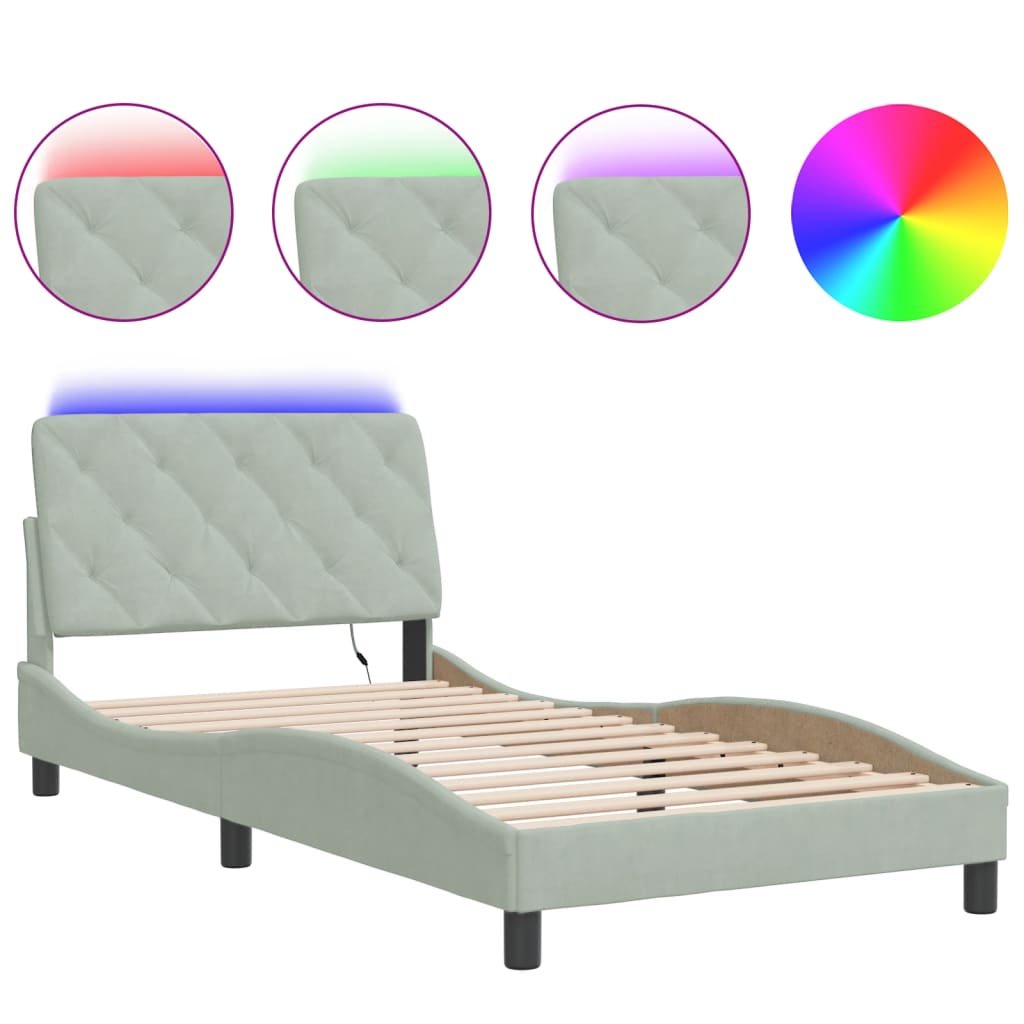 Vidaxl bedframe met led zonder matras fluweel lichtgrijs 100x200 cm