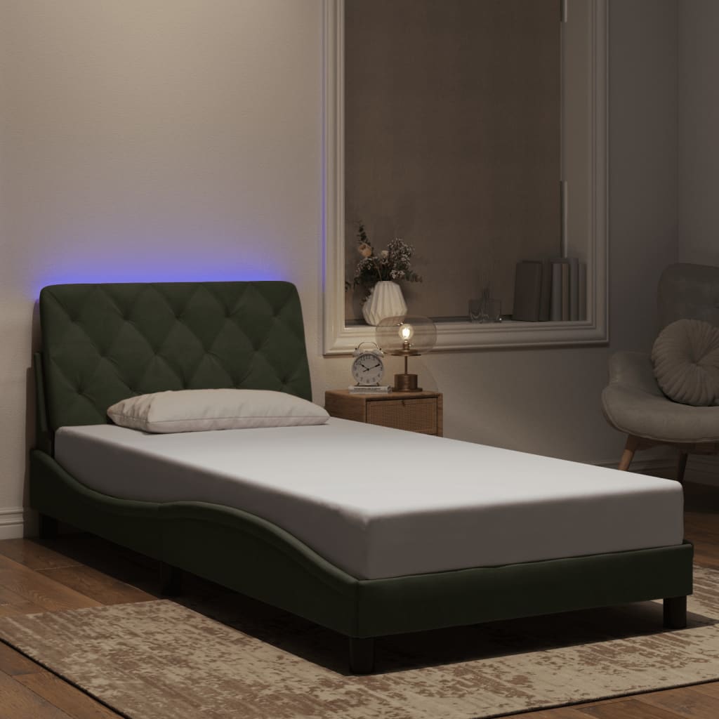 Vidaxl bedframe met led zonder matras fluweel lichtgrijs 100x200 cm