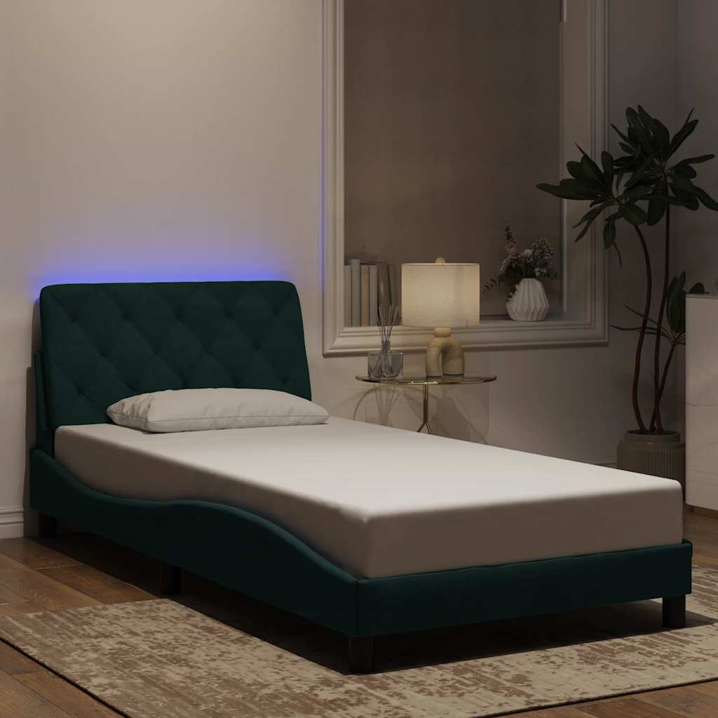 Vidaxl bedframe met led zonder matras fluweel donkergroen 100x200 cm