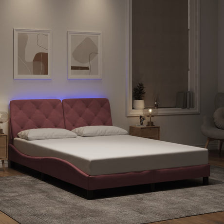 Vidaxl bedframe met led zonder matras fluweel roze 120x200 cm
