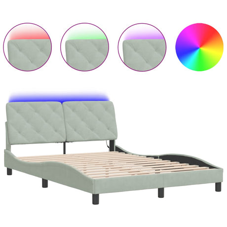 Vidaxl bedframe met led zonder matras fluweel lichtgrijs 140x190 cm