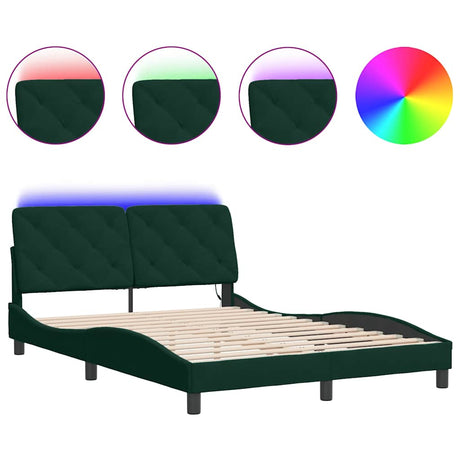 Vidaxl bedframe met led zonder matras fluweel donkergroen 140x190 cm