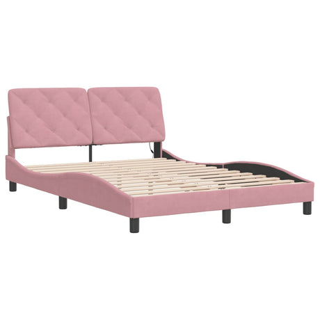 Vidaxl bedframe met led zonder matras fluweel roze 140x200 cm