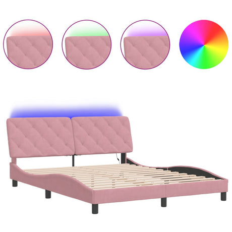 Vidaxl bedframe met led zonder matras fluweel roze 160x200 cm