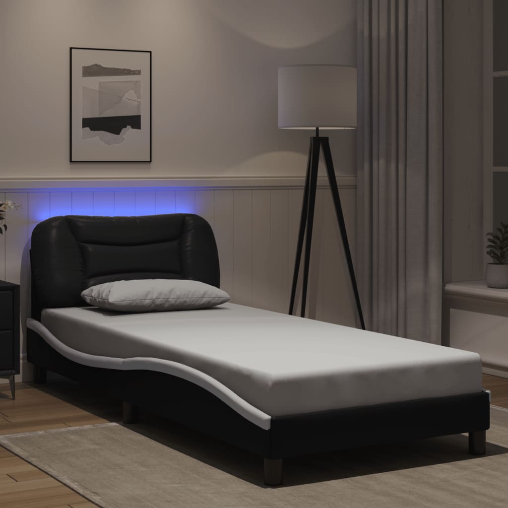 Vidaxl bedframe met led zonder matras hvar zwart en wit 90x190 cm