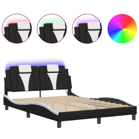 Vidaxl bedframe viana met led zonder matras zwart en wit 140x200 cm
