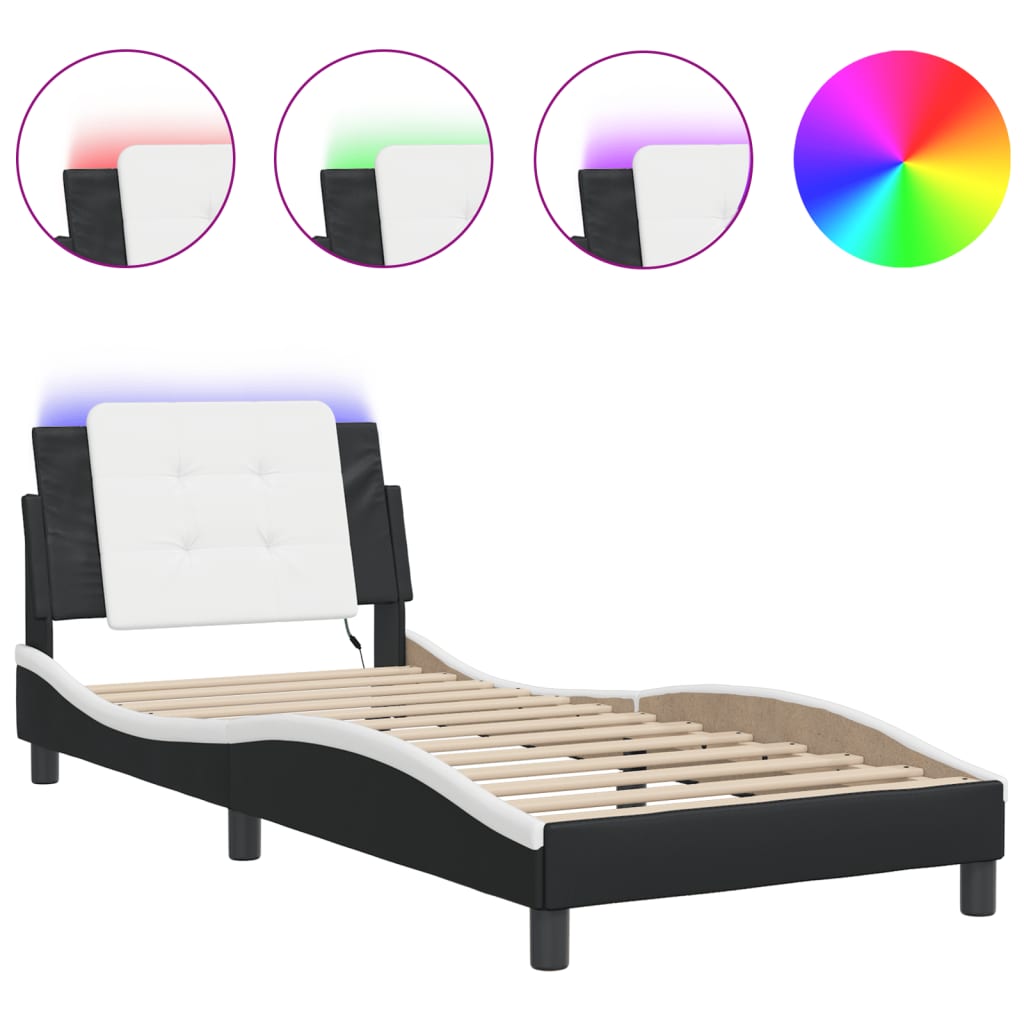 Vidaxl bedframe met led zonder matras zadar zwart en wit 100x200 cm