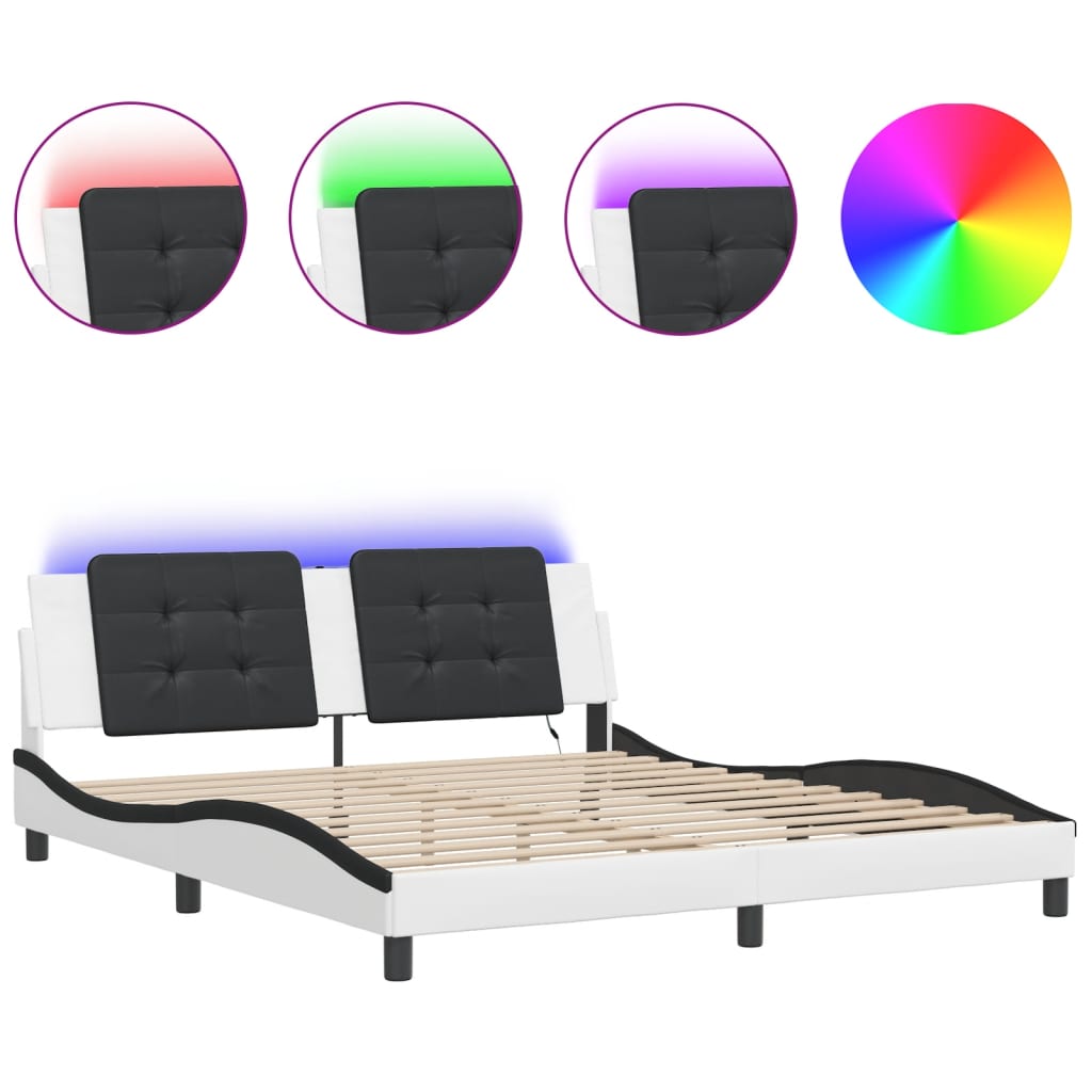 Vidaxl bedframe met led zonder matras zadar wit en zwart 180x200 cm