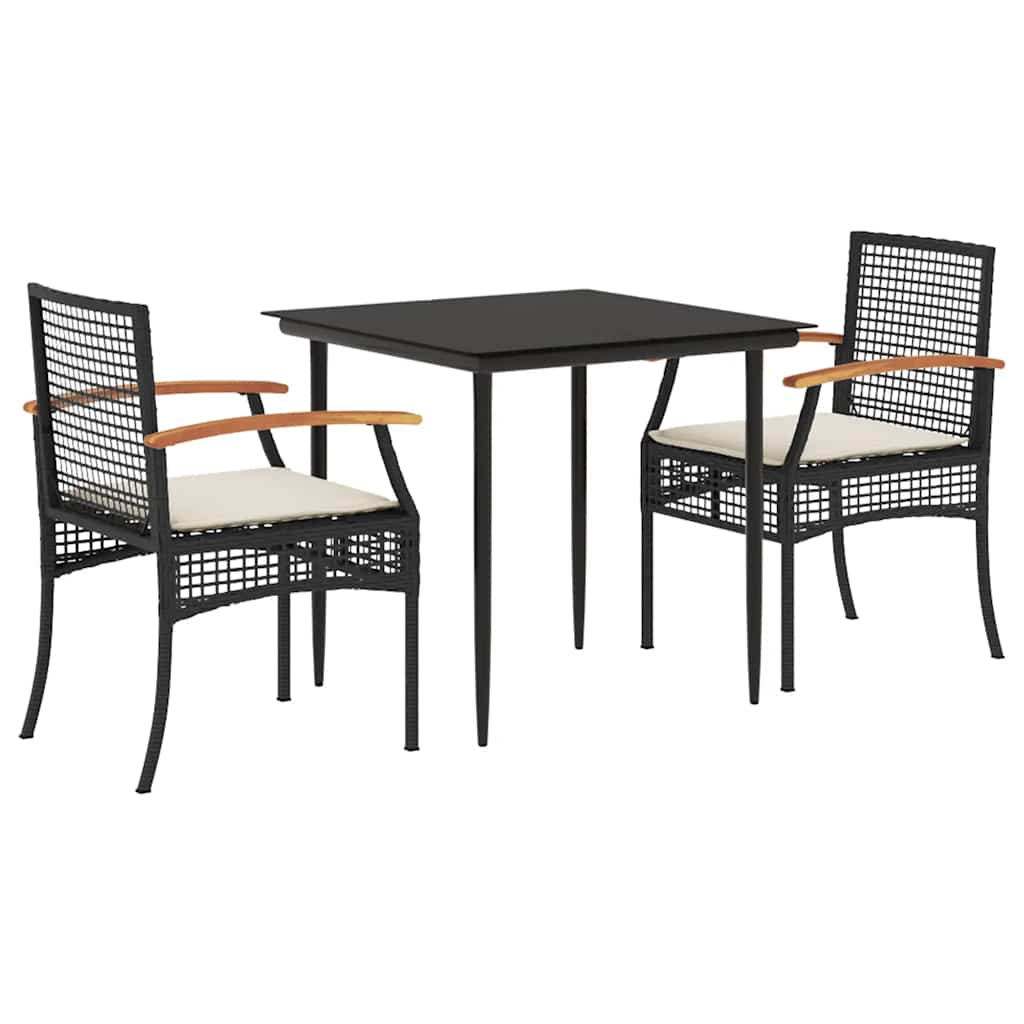 Vidaxl 3-delige tuinset met kussens poly rattan zwart