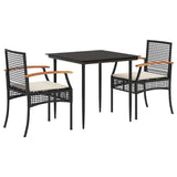Vidaxl 3-delige tuinset met kussens poly rattan zwart