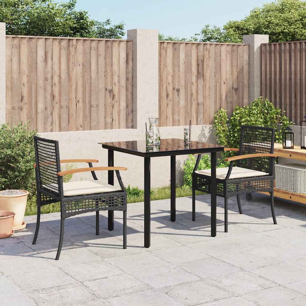 Vidaxl 3-delige tuinset met kussens poly rattan zwart