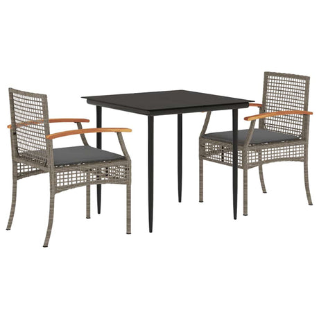 Vidaxl 3-delige tuinset met kussens poly rattan grijs