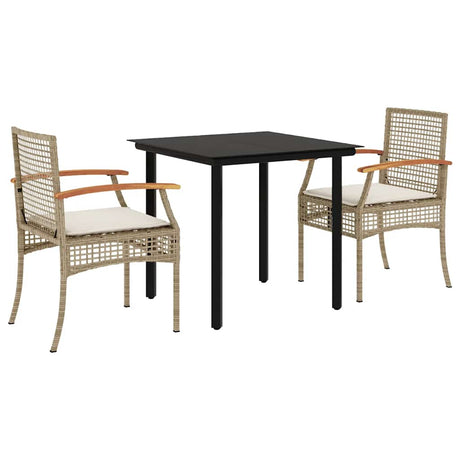 Vidaxl 3-delige tuinset met kussens poly rattan beige