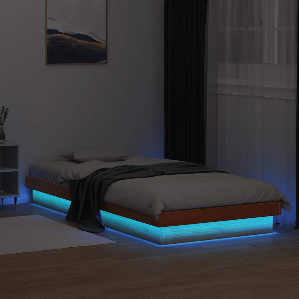 Vidaxl bedframe met led massief grenenhout wasbruin 90x200 cm