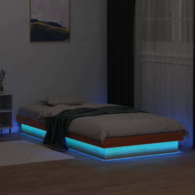 Vidaxl bedframe met led massief grenenhout wasbruin 90x190 cm