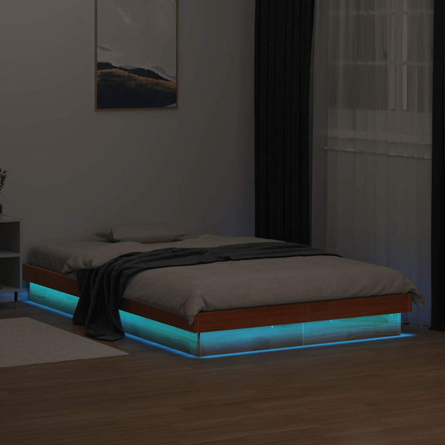 Vidaxl bedframe met led massief grenenhout wasbruin 120x190 cm