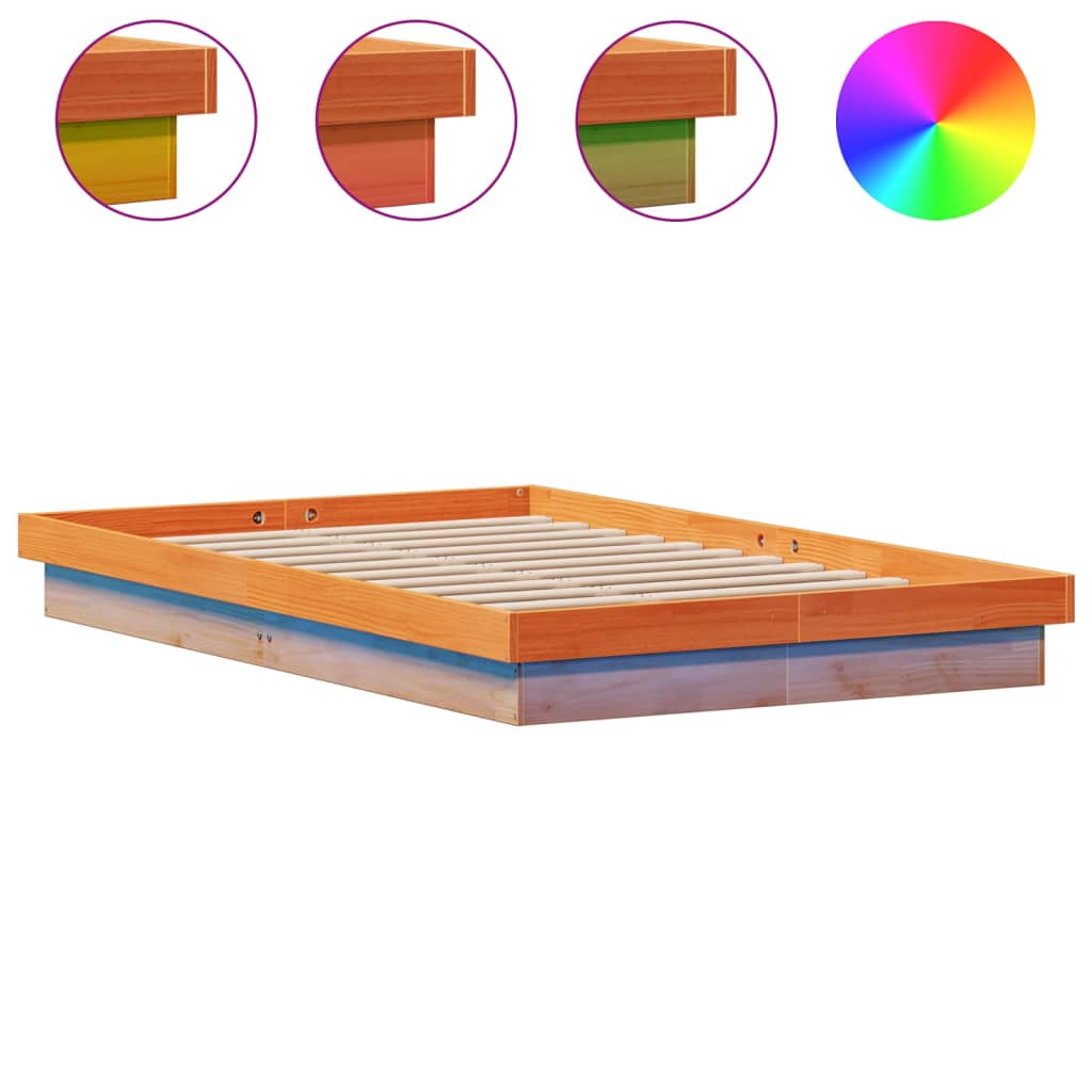Vidaxl bedframe met led massief grenenhout wasbruin 135x190 cm