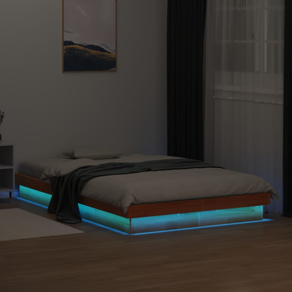 Vidaxl bedframe met led massief grenenhout wasbruin 135x190 cm