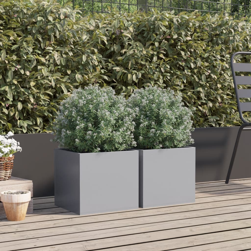 Vidaxl Planters 2 St 32x30x29 cm pocinkano jekleno srebrno barvo