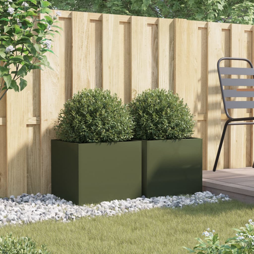 Vidaxl Planters 2 St 42x40x39 cm stål olivengrønn