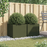 Vidaxl Planters 2 PCS 49x47x46 cm Green d'olive en acier