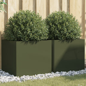 Vidaxl plantenbakken 2 st 49x47x46 cm staal olijfgroen