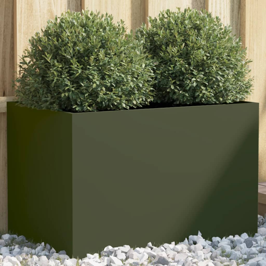 Vidaxl plantenbak 62x40x39 cm staal olijfgroen