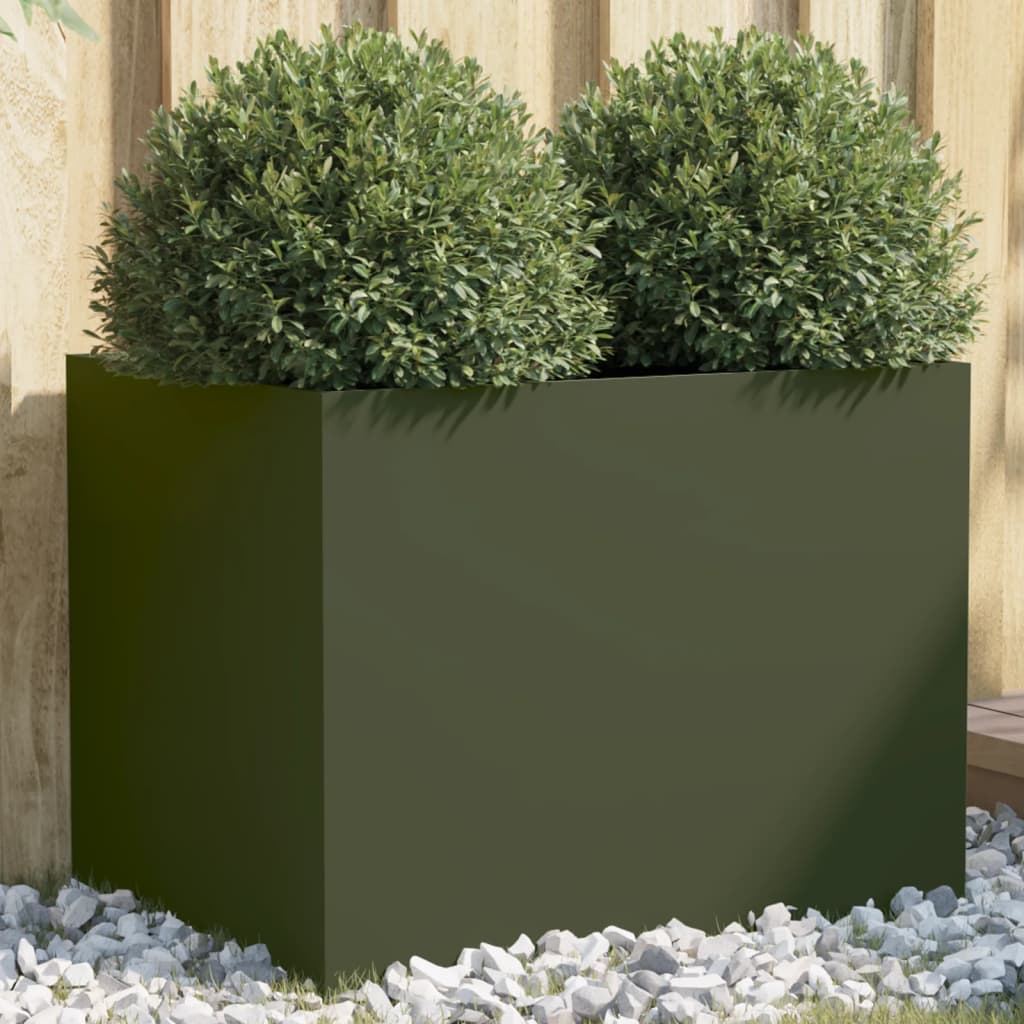 Vidaxl plantenbak 62x47x46 cm staal olijfgroen