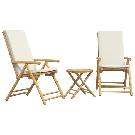 Vidaxl 3-delige bistroset inklapbaar met kussens bamboe crèmewit